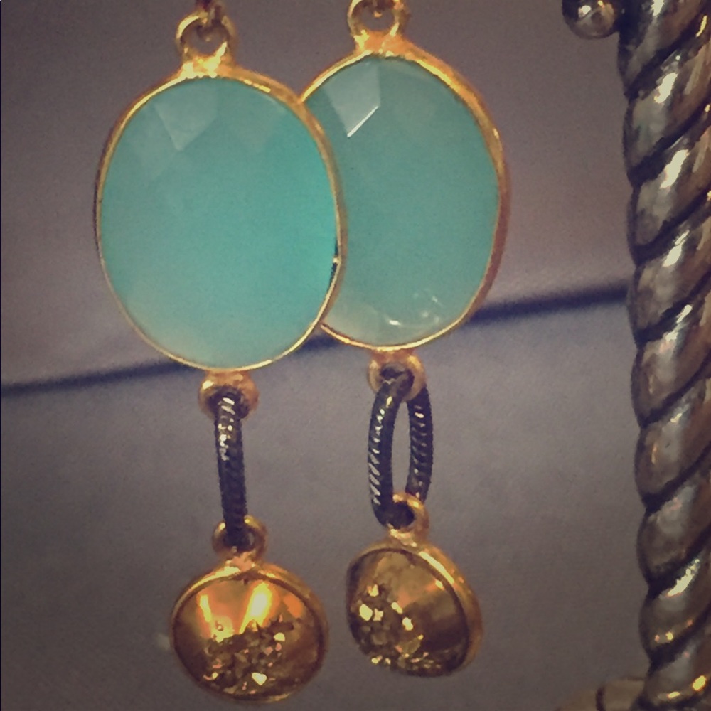 Aqua Chalcedony with Vermeil and Gold Druzy